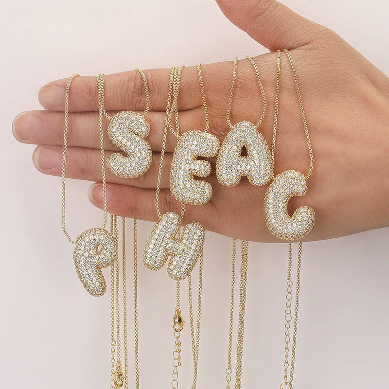 Wholesale Jewelry Copper Zirconia Alphabet Necklace Fashion Light Luxury Box Chain - Image 2