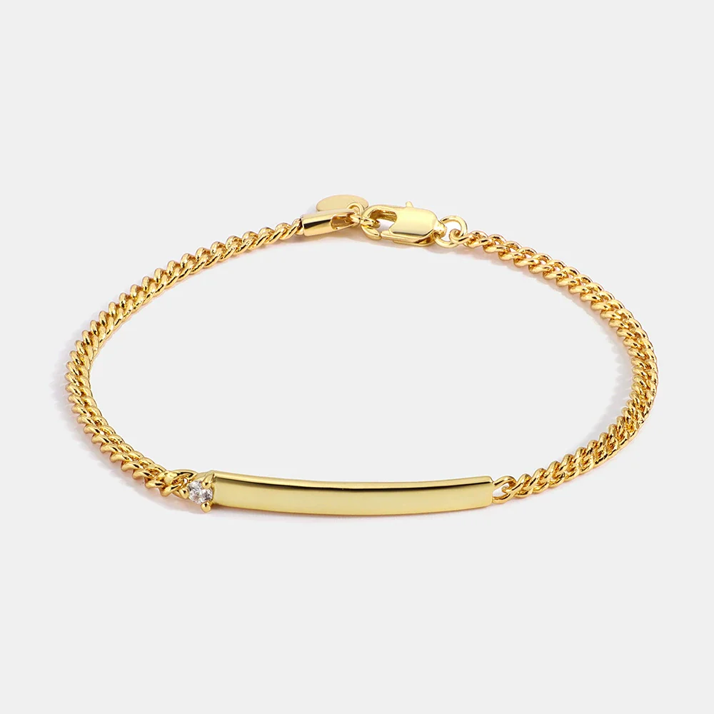 Wholesale Jewelry Cuban Chain Bracelet Copper 18K Gold Plated Geometric Diamond Female Couple Style