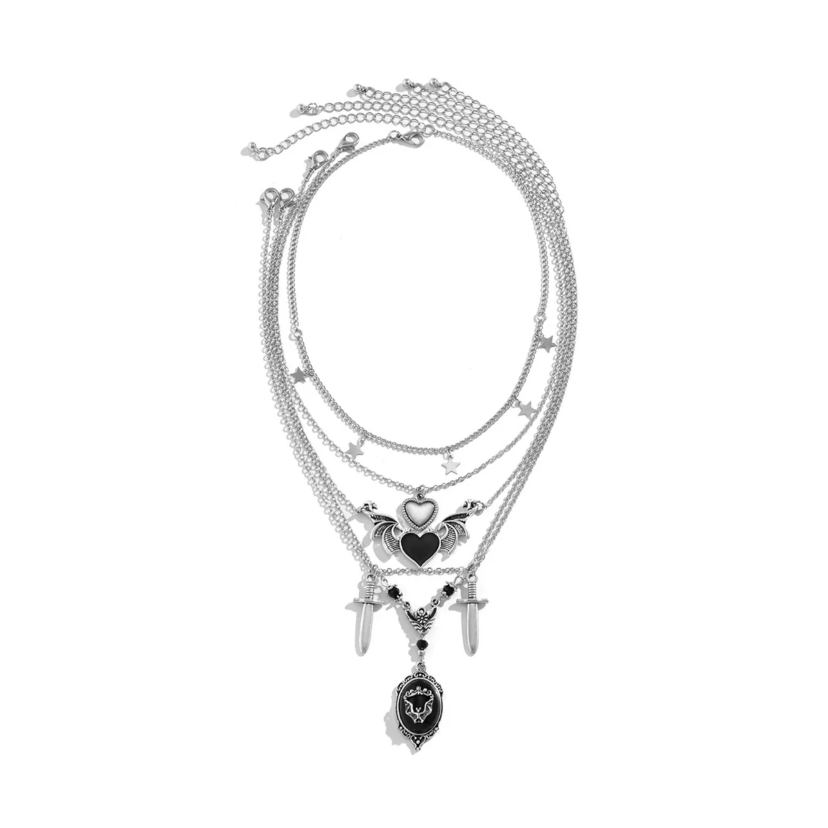 Wholesale Jewelry Dark Fashion Geometric Metal Alloy Heart Wings Swordshaped Pendant Necklace For Women With Electroplating - Image 4