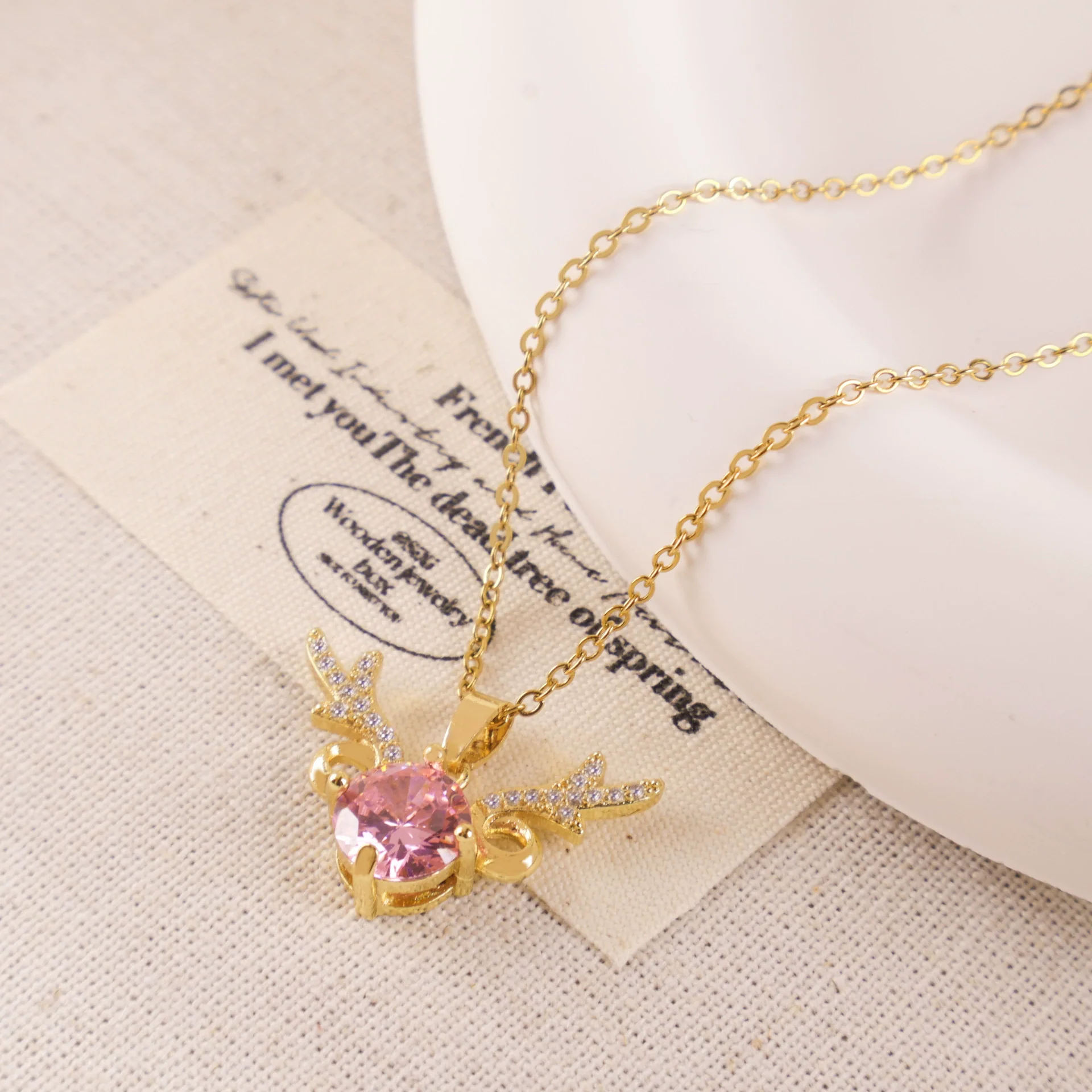 Wholesale Jewelry Deer Antler Titanium Steel And Copper Real Gold Plated Necklace Sweet Animal Style Fashion Accessories - Image 17
