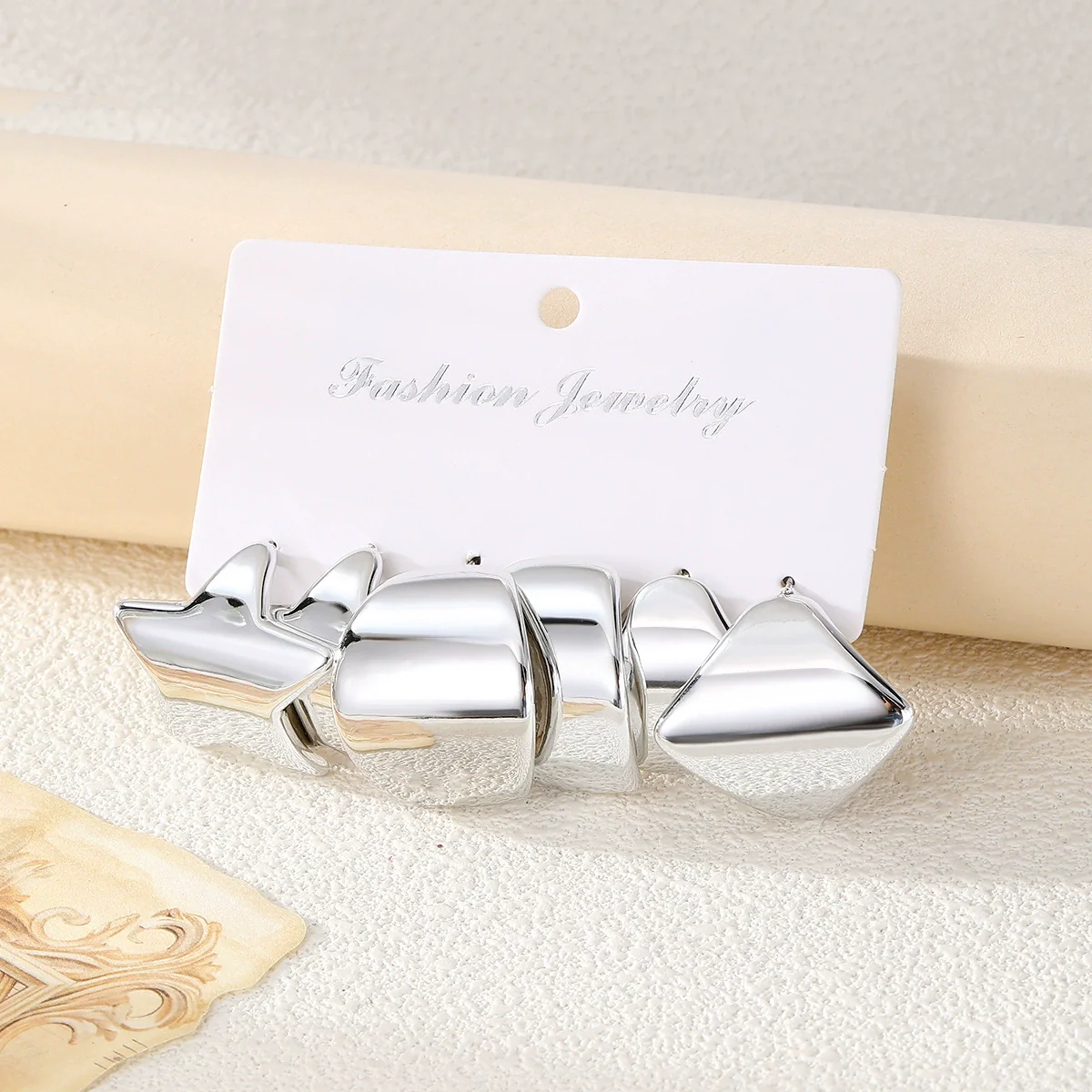 Wholesale Jewelry Exaggerated Geometric Plastic Resin Electroplated Earrings For Women - Image 4