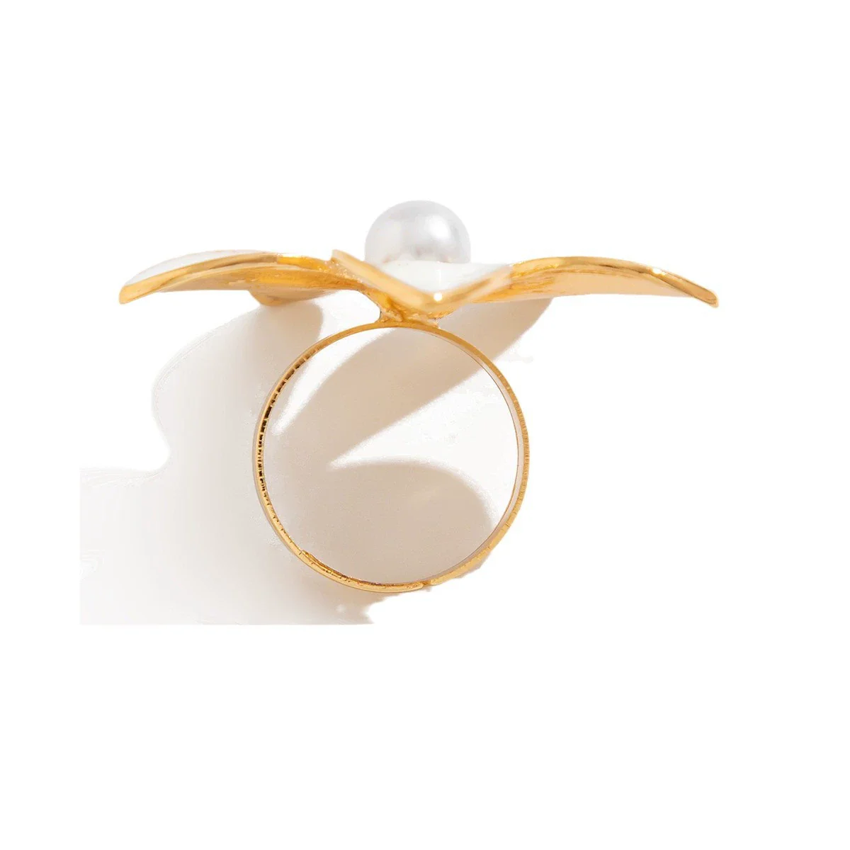 Wholesale Jewelry Exaggerated Iron Imitation Pearls Dripping Oil Fivepetal Flower Threedimensional Starfish Ring Electroplated - Image 5