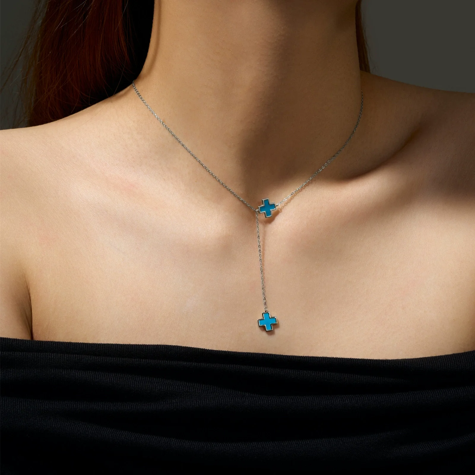 Wholesale Jewelry Fashion Geometric 925 Sterling Silver Cross Pendant Necklace For Women With Platinum And 18K Gold Electroplating - Image 2