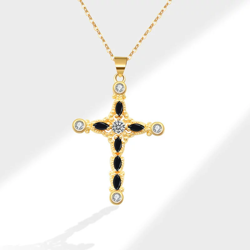 Wholesale Jewelry Fashion Geometric Copper Cross Pendant Electroplated Clavicle Chain For Women - Image 10