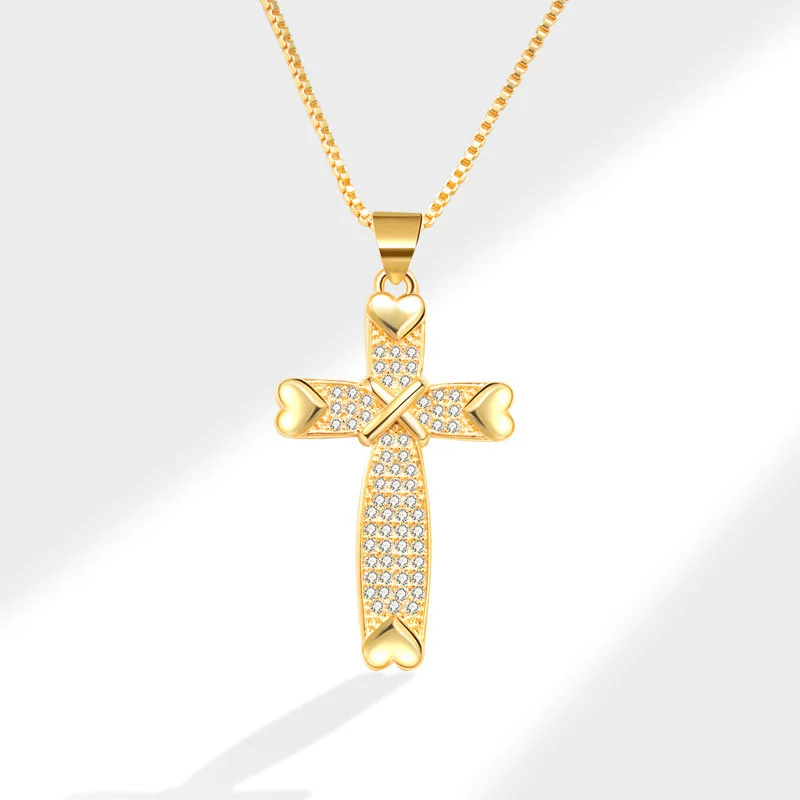 Wholesale Jewelry Fashion Geometric Copper Cross Pendant Electroplated Clavicle Chain For Women - Image 7