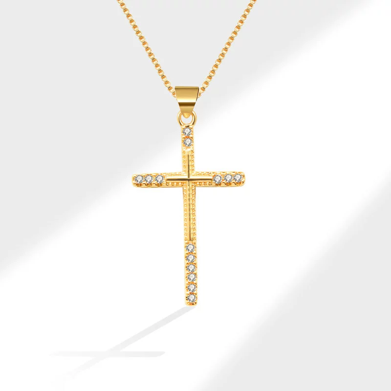 Wholesale Jewelry Fashion Geometric Copper Cross Pendant Electroplated Clavicle Chain For Women - Image 8