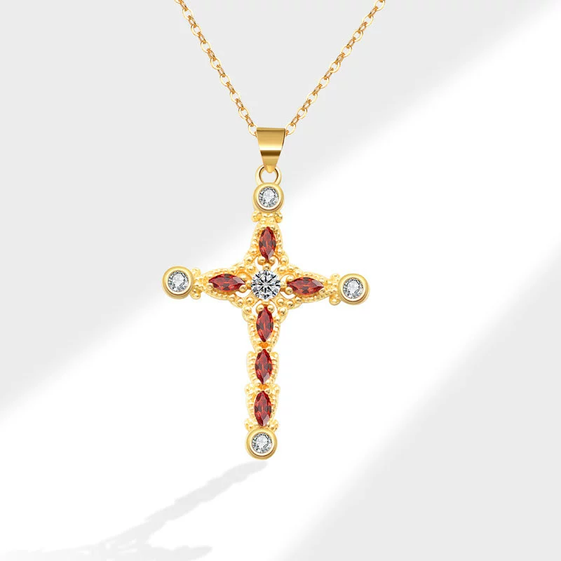 Wholesale Jewelry Fashion Geometric Copper Cross Pendant Electroplated Clavicle Chain For Women - Image 9
