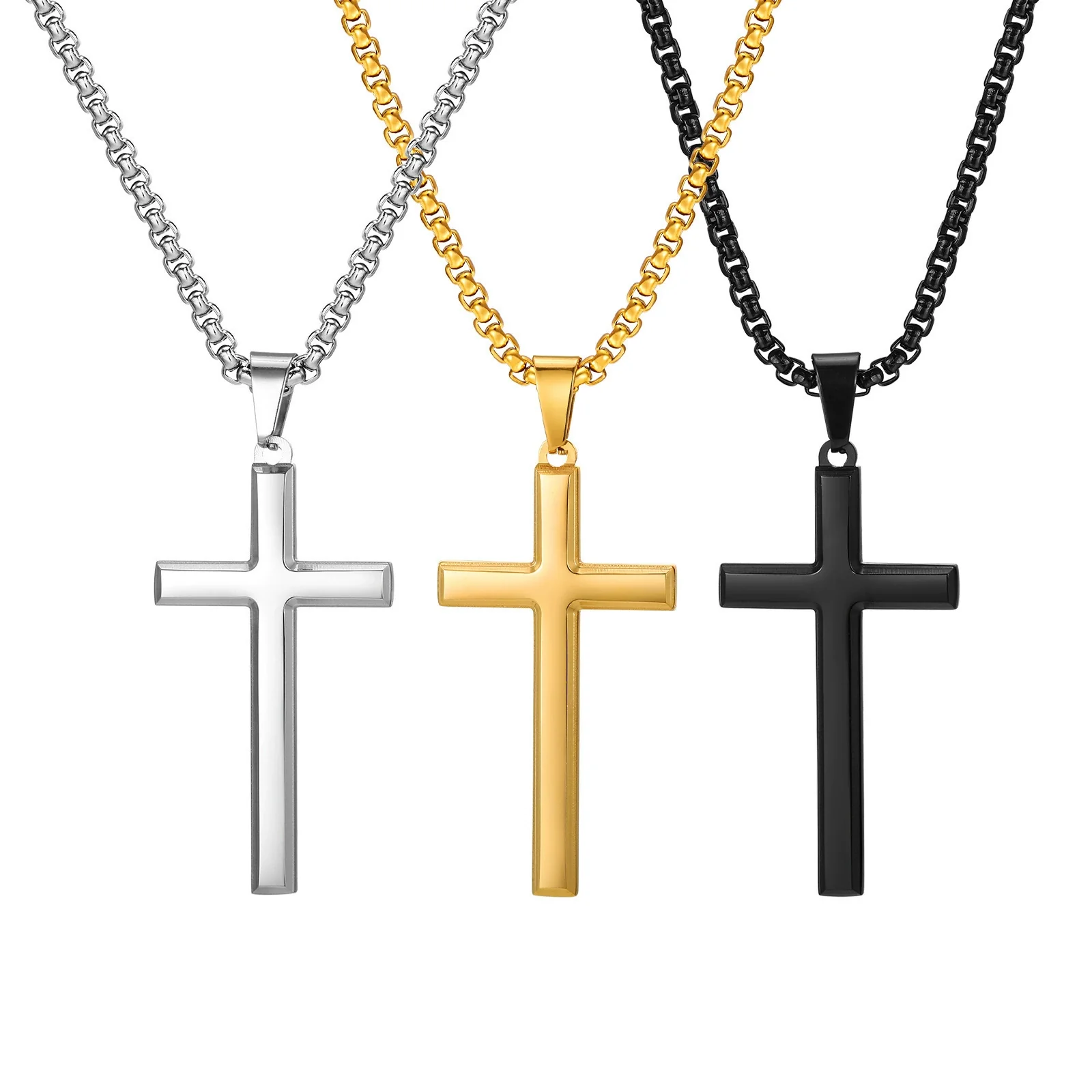 Wholesale Jewelry Fashion Geometric Stainless Steel Cross Pendant Necklace For Men With Electroplating - Image 5