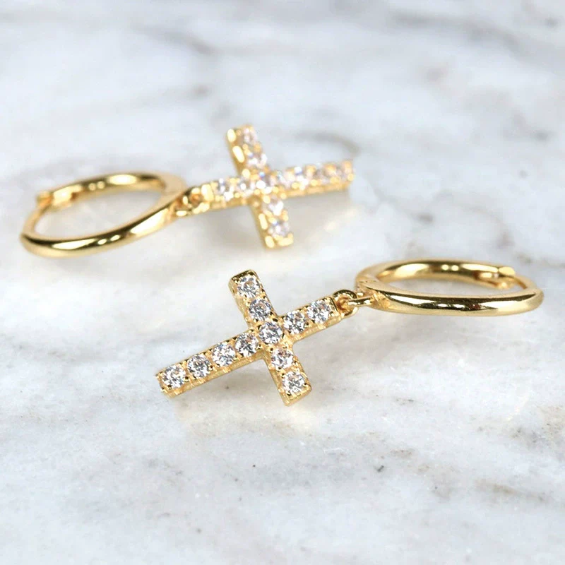 Wholesale Jewelry Fashion Simple Cross Zircon Earring S925 Silver Needle Copper Geometric Light Luxury Electroplated - Image 2