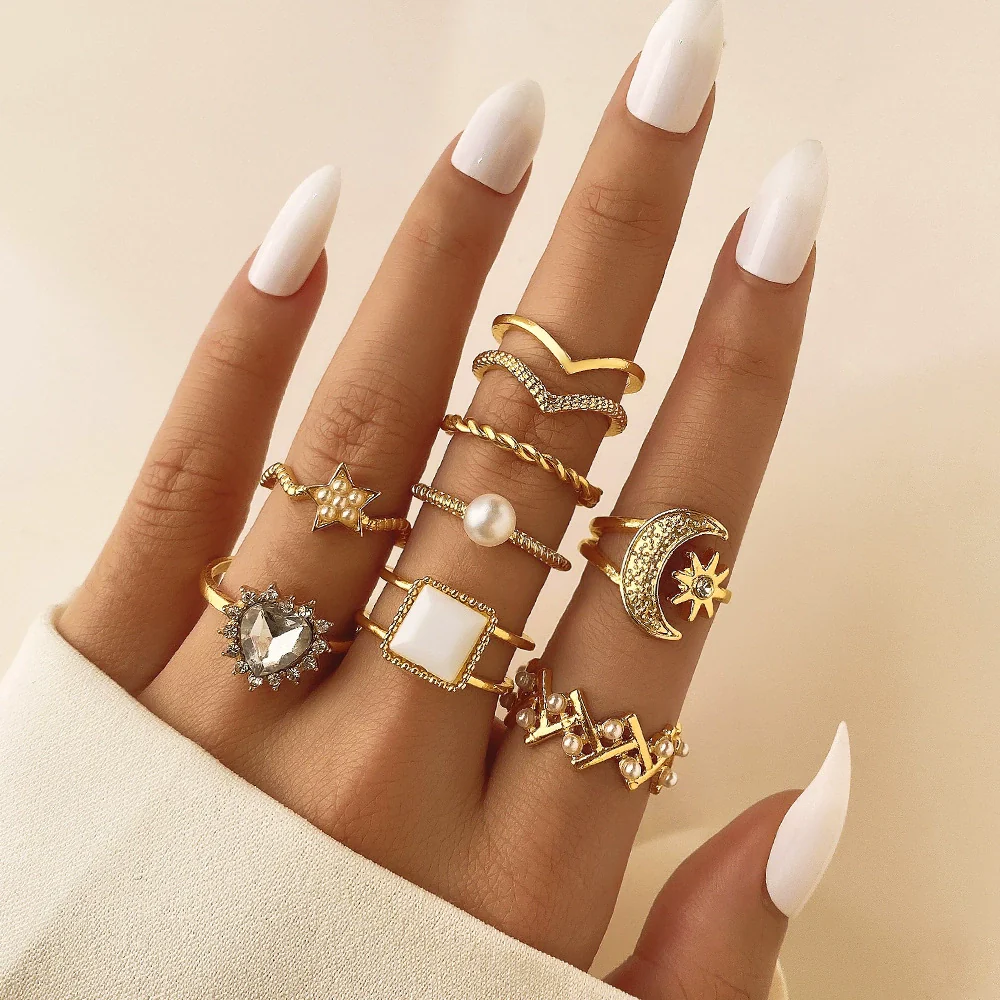 Wholesale Jewelry Flower Geometric Alloy Ring Multipiece Set For Women - Image 6