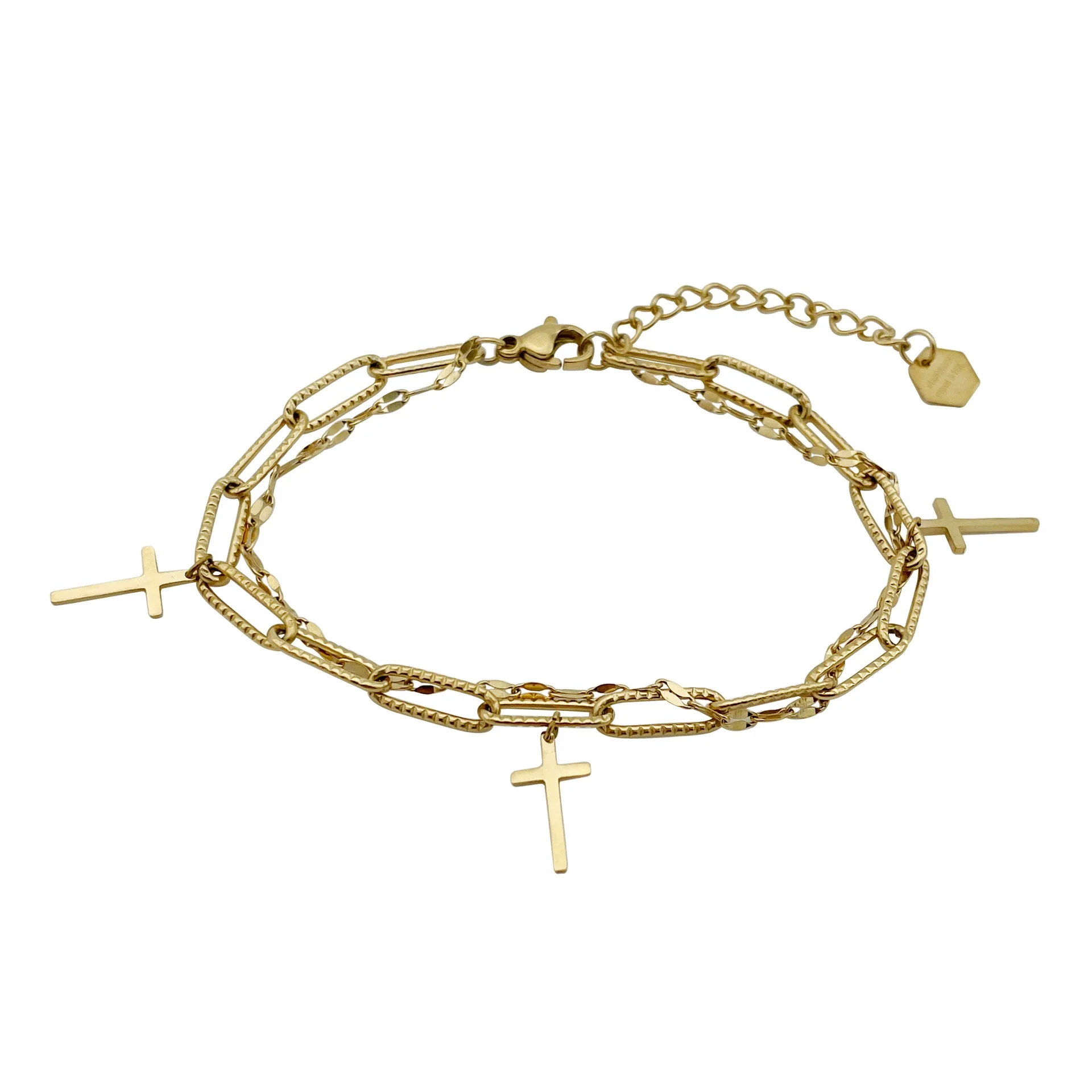 Wholesale Jewelry French Retro Style Cross Double Layer Stainless Steel Electroplated Bracelet - Image 3