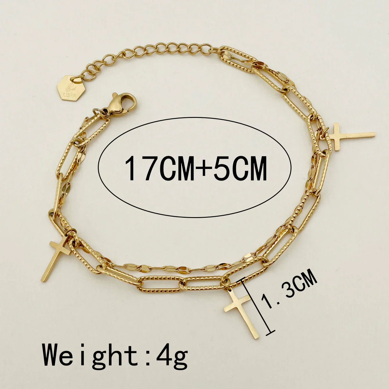 Wholesale Jewelry French Retro Style Cross Double Layer Stainless Steel Electroplated Bracelet - Image 4