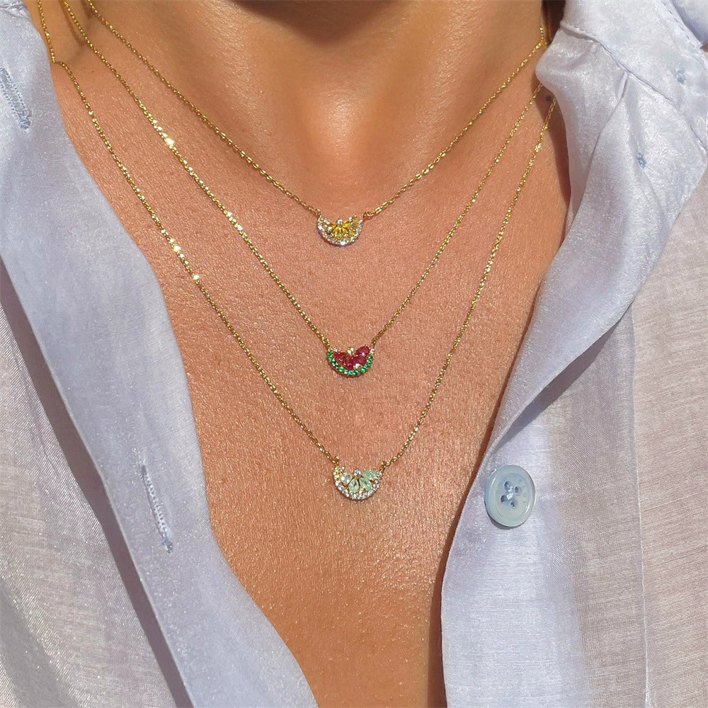 Wholesale Jewelry Fruit Shaped Pendant Necklace Copper Inlaid Zircon