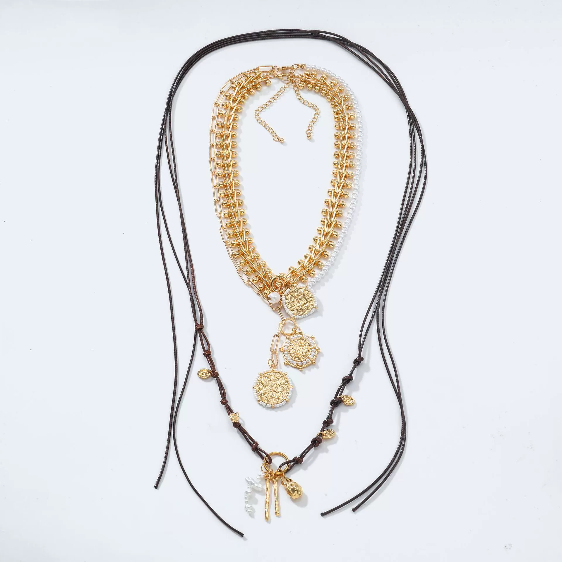 Wholesale Jewelry Geometric Animal Zodiac Imitation Pearl Pendant Zinc Alloy Electroplated Multilayer Badge Necklace For Ladies - Image 4