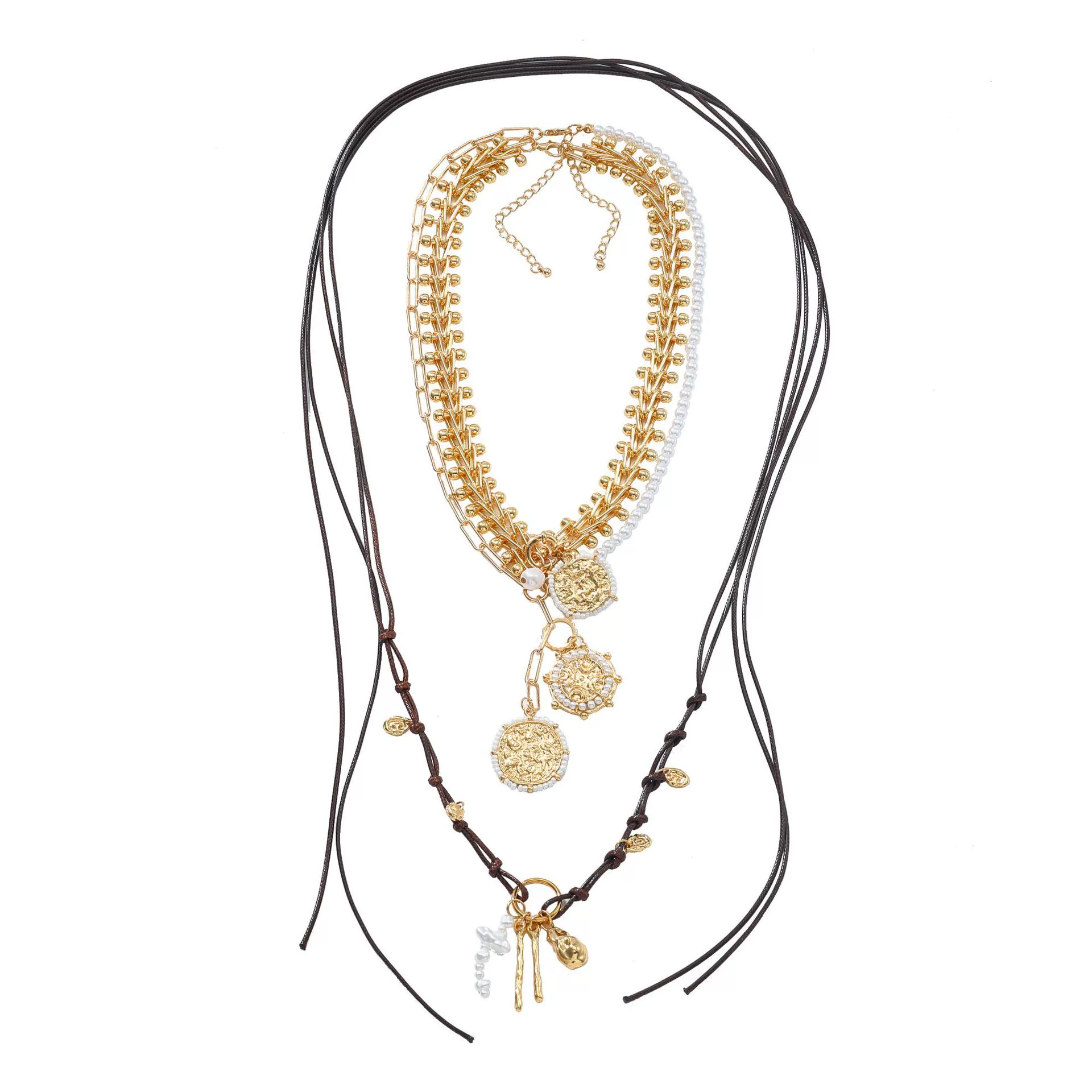 Wholesale Jewelry Geometric Animal Zodiac Imitation Pearl Pendant Zinc Alloy Electroplated Multilayer Badge Necklace For Ladies - Image 5