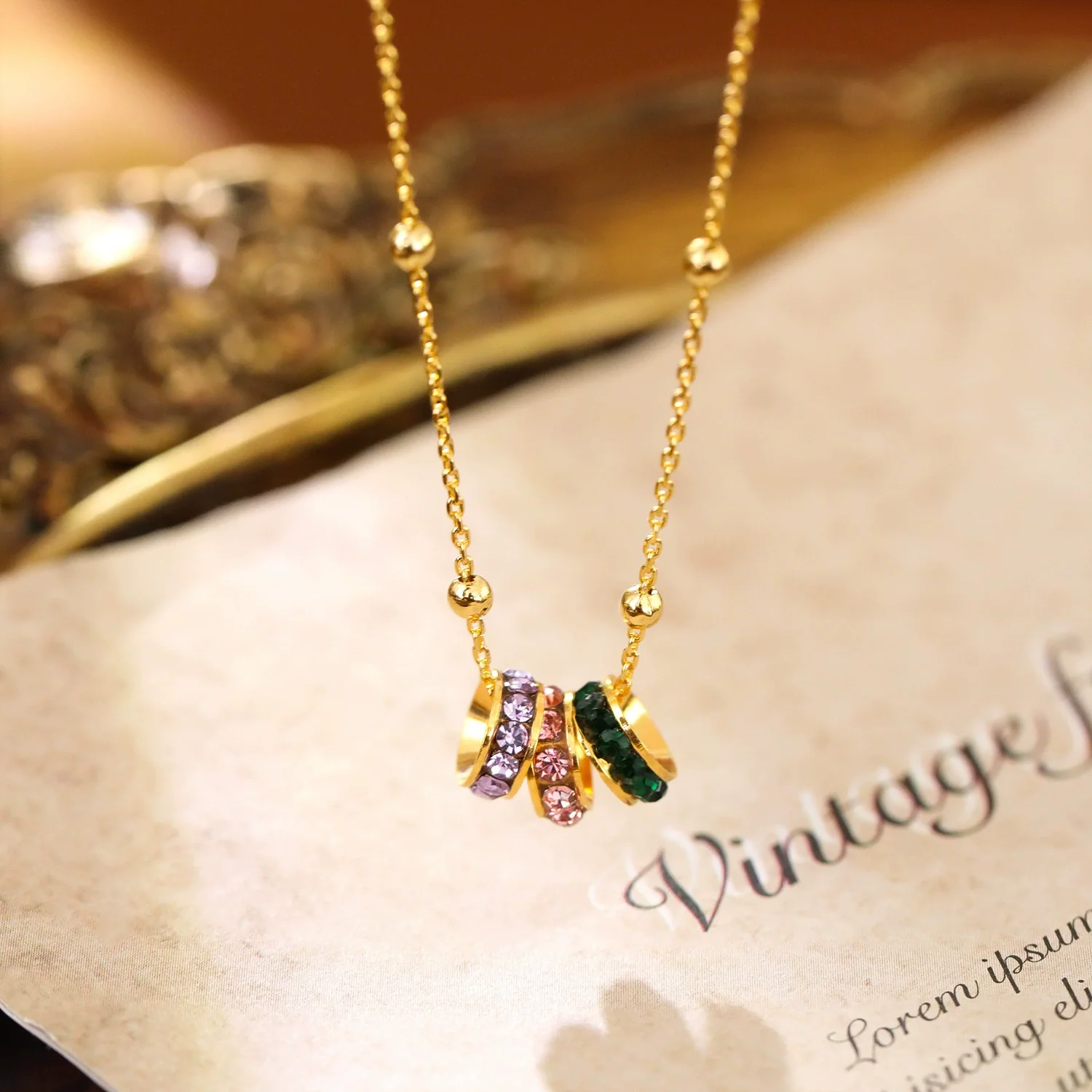 Wholesale Jewelry Geometric Copper Alloy Zircon Pendant Necklace With Electroplating For Women