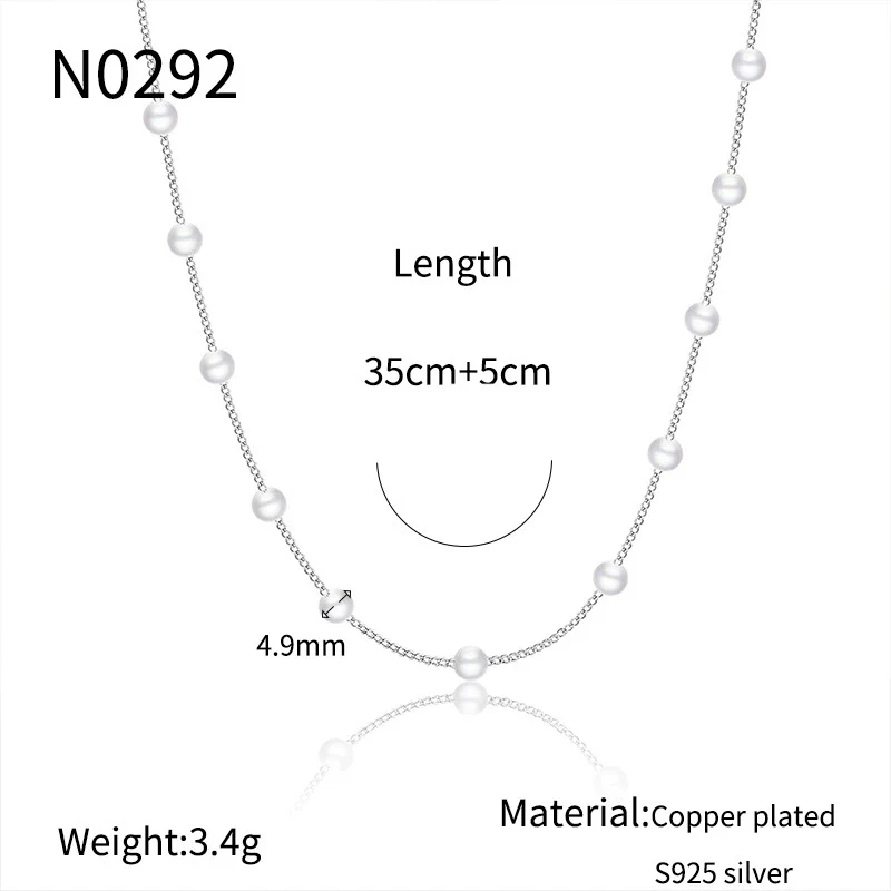 Wholesale Jewelry Geometric Copper Beaded Clavicle Necklace With Electroplating And Silver Plated Pendant - Image 6