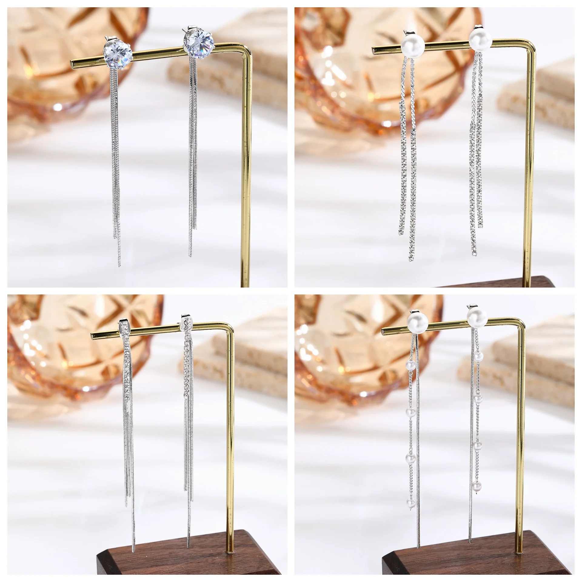 Wholesale Jewelry Geometric Copper Electroplated Women's Long Tassel Earrings