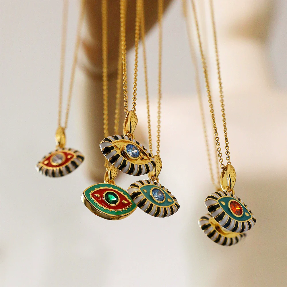 Wholesale Jewelry Geometric Copper Titanium Steel Devil's Eye Pendant Electroplating Baroque Style