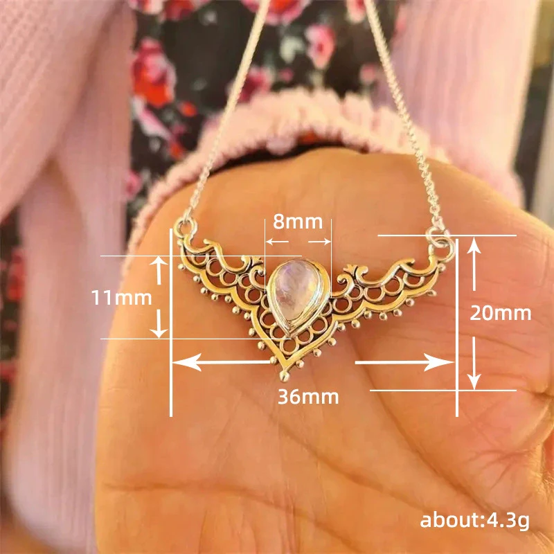 Wholesale Jewelry Geometric Hollow Antler Inlaid Imitation Moonstone Copper Necklace For Women - Image 5