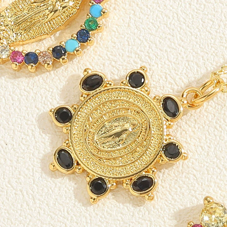 Wholesale Jewelry Geometric Round Copper Mixed Gem Inlay Electroplated Ochain Necklace For Women - Image 11
