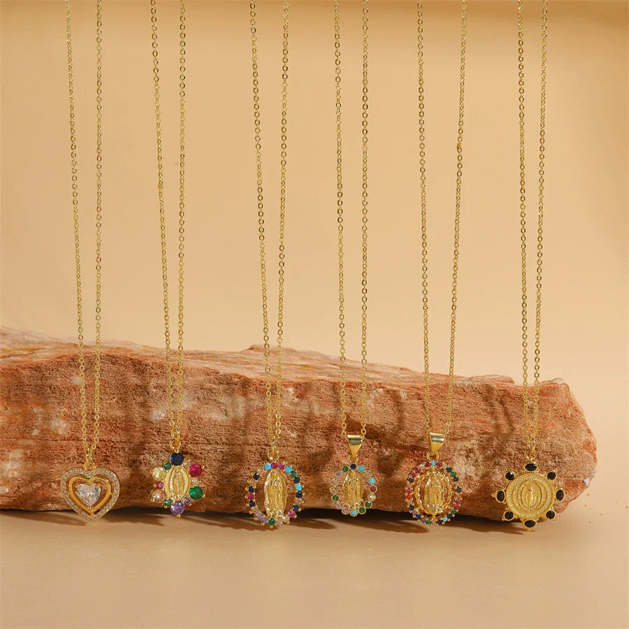 Wholesale Jewelry Geometric Round Copper Mixed Gem Inlay Electroplated Ochain Necklace For Women - Image 4