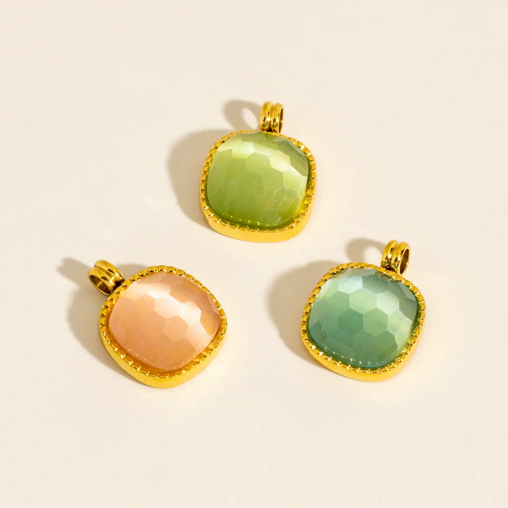 Wholesale Jewelry Geometric Square Cat's Eye Stone Inlaid Stainless Steel Electroplated Pendant Accessories - Image 4