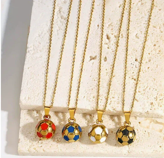 Wholesale Jewelry Geometric Stainless Steel Football World Cup Pendant Dripping Oil Ochain Necklace Unisex - Image 6