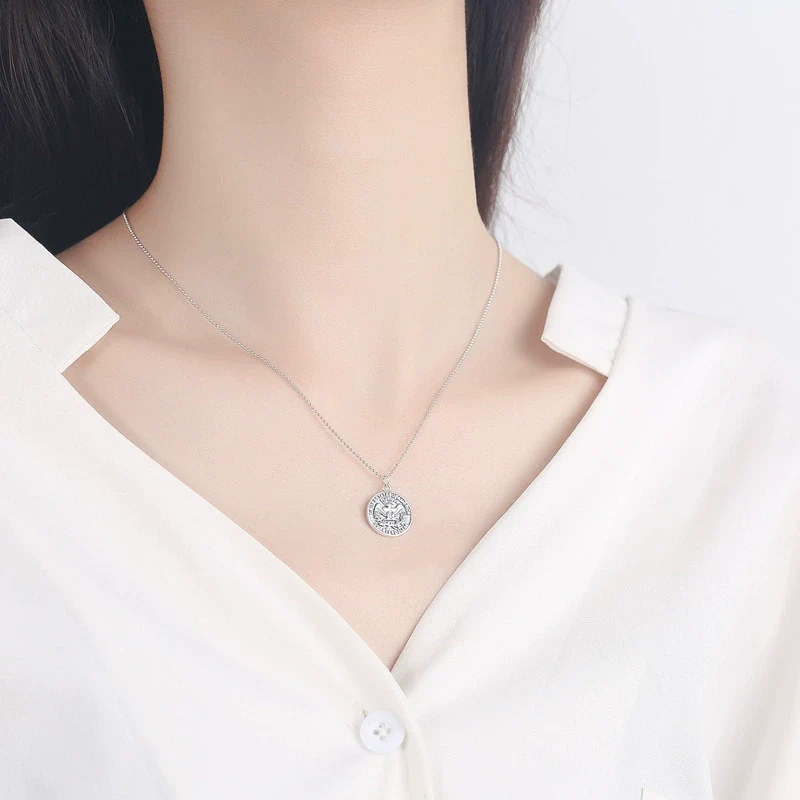 Wholesale Jewelry Geometric Style Eagle Coin 925 Silver Electroplated Bead Chain Necklace For Men And Women - Image 4