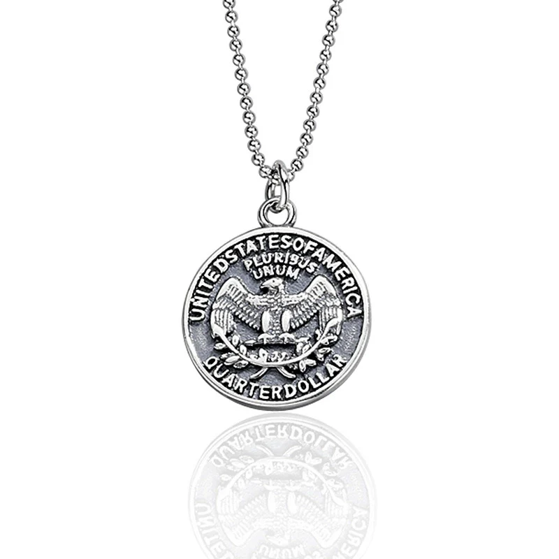 Wholesale Jewelry Geometric Style Eagle Coin 925 Silver Electroplated Bead Chain Necklace For Men And Women - Image 5