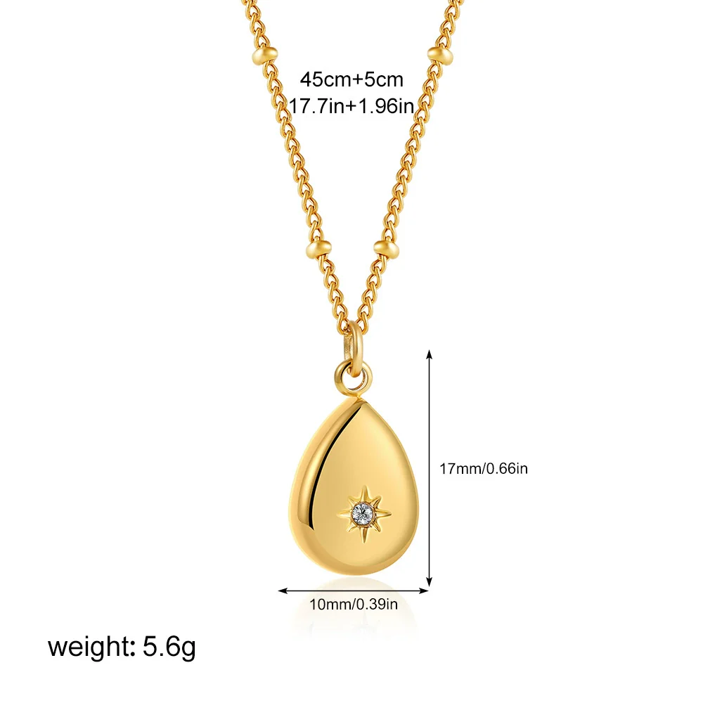 Wholesale Jewelry Geometric Style Stainless Steel Ball Chain Necklace With 18K Gold Plated Electroplating And Zircon Inlaid Moon Water Drop Pendant For Women - Image 7