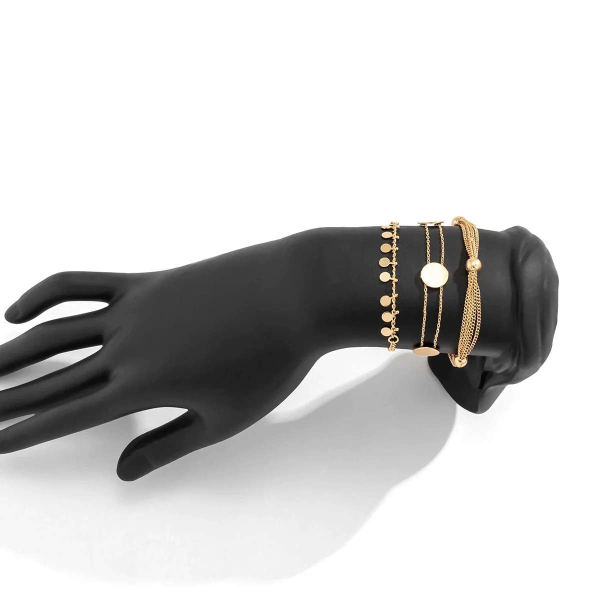 Wholesale Jewelry Geometric Tassel Round Bead Multilayer Chain Sequin Alloy Bracelet Set Electroplated For Women - Image 2