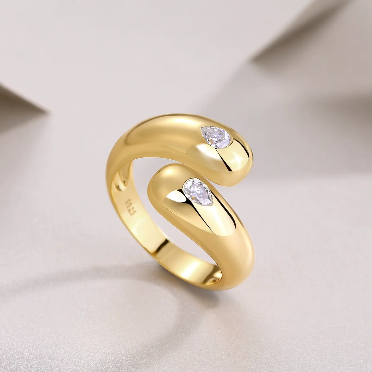 Wholesale Jewelry Goldplated 925 Silver Ring Set With Diamonds Geometric Style - Image 2