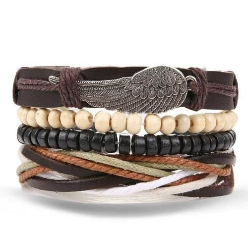 Wholesale Jewelry Handwoven Retro Feather Nameplate Artificial Leather Men's Bracelet - Image 18