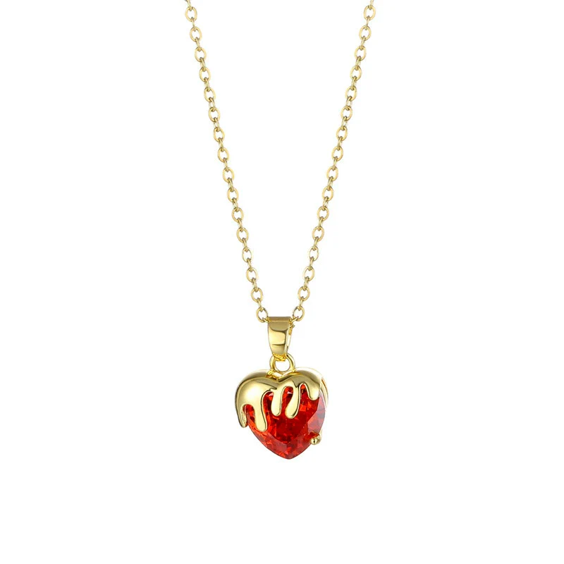 Wholesale Jewelry Heart Shaped Stainless Steel Crystal Clavicle Chain With Zircon And Fruit Food Style Electroplated - Image 5
