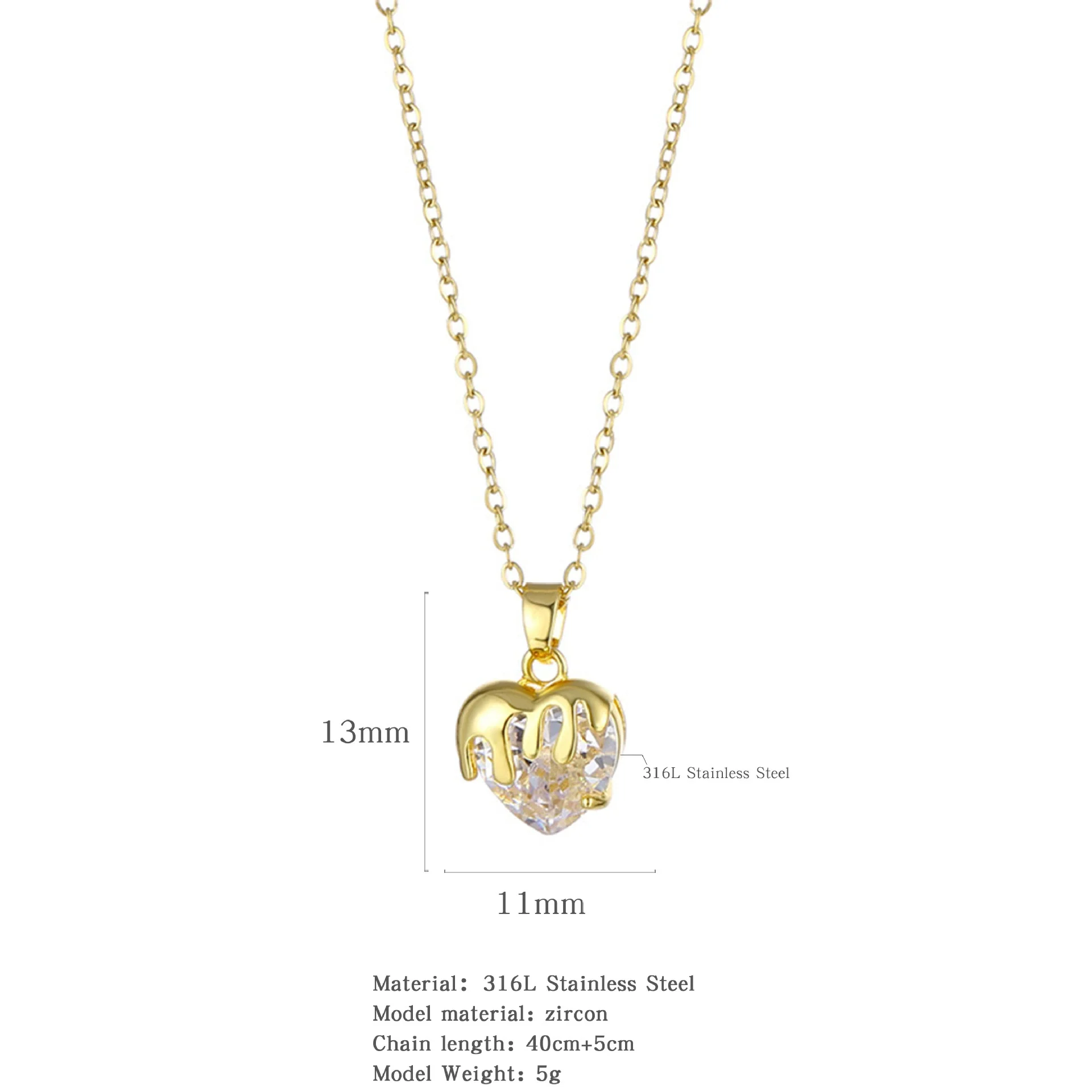 Wholesale Jewelry Heart Shaped Stainless Steel Crystal Clavicle Chain With Zircon And Fruit Food Style Electroplated - Image 8