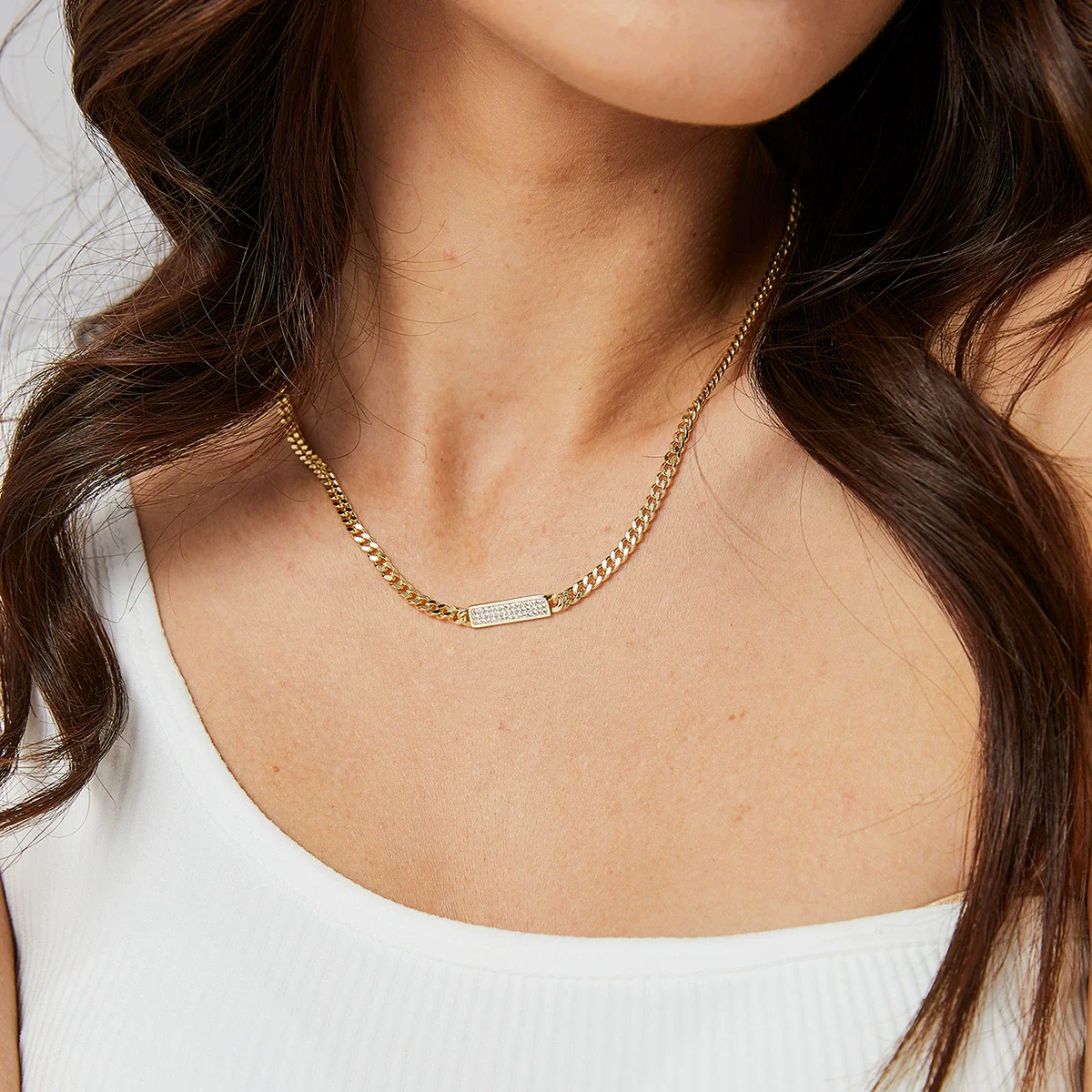 Wholesale Jewelry Hip Hop Heavy Industry Exaggerated Geometric Cuban Chain Necklace Copper Plated 14K Gold Set Zircon - Image 2