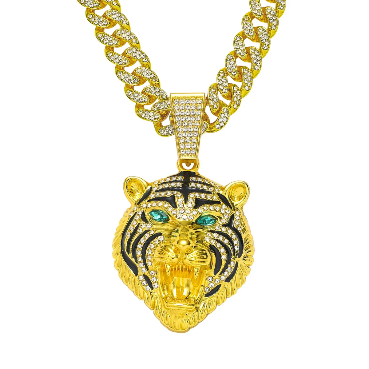 Wholesale Jewelry Hip Hop Style Zinc Alloy Lion Head Pendant Necklace With Full Diamond Design