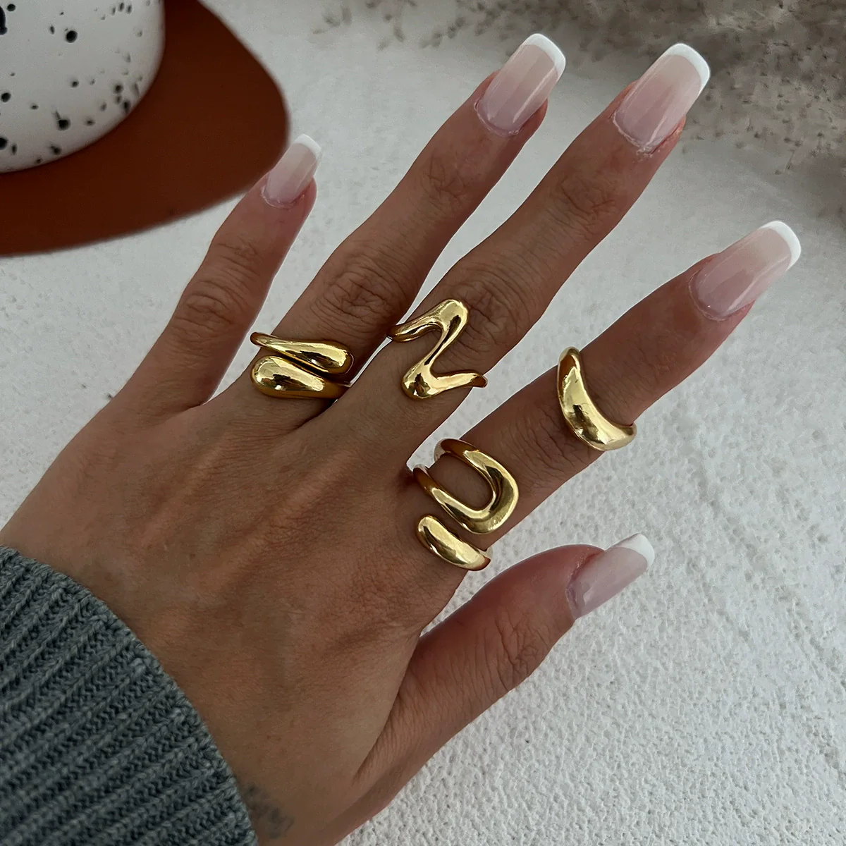 Wholesale Jewelry Hiphop Style Zinc Alloy Geometric Irregular Joint Ring Set For Women With Electroplating - Image 10
