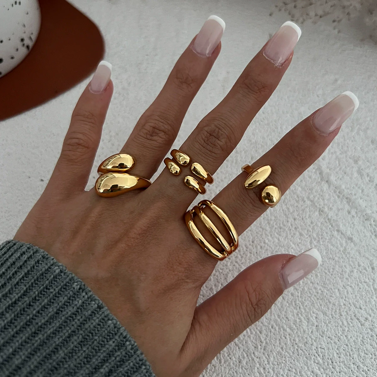 Wholesale Jewelry Hiphop Style Zinc Alloy Geometric Irregular Joint Ring Set For Women With Electroplating - Image 13