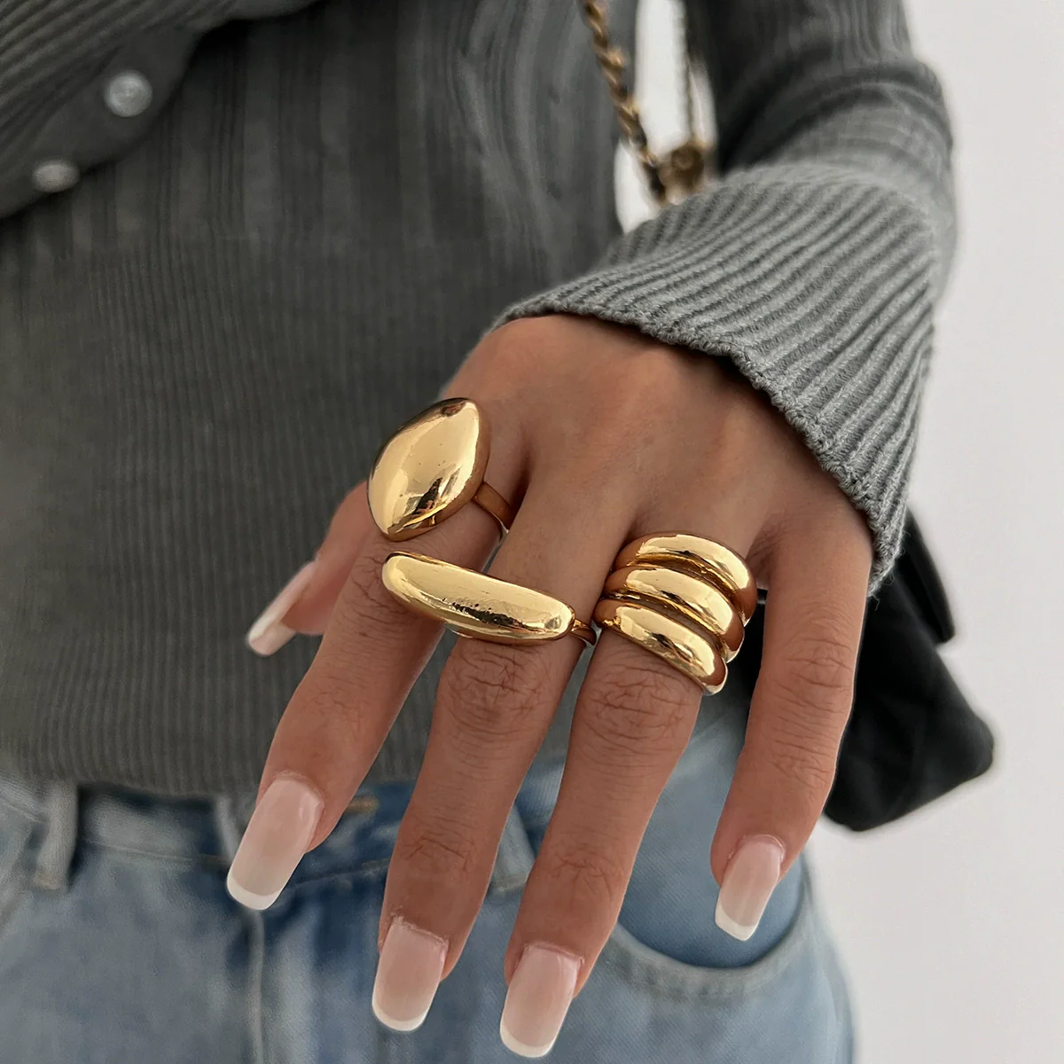 Wholesale Jewelry Hiphop Style Zinc Alloy Geometric Irregular Joint Ring Set For Women With Electroplating - Image 4