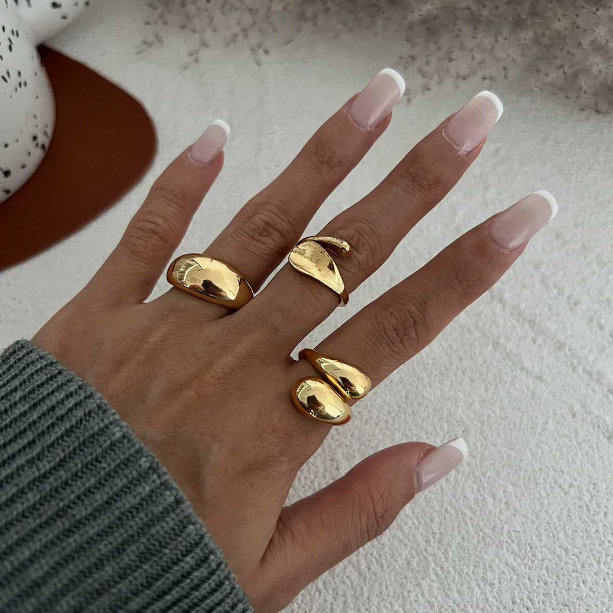Wholesale Jewelry Hiphop Style Zinc Alloy Geometric Irregular Joint Ring Set For Women With Electroplating - Image 6