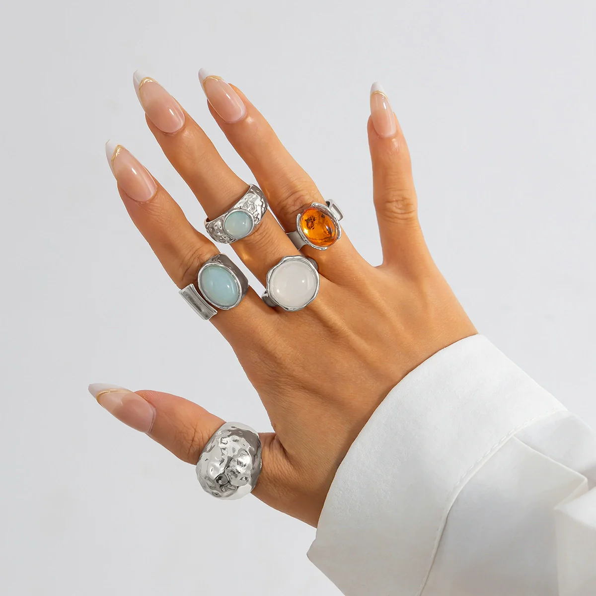 Wholesale Jewelry Light Luxury Geometric Alloy And Acrylic Drill Ring With Electroplating - Image 7