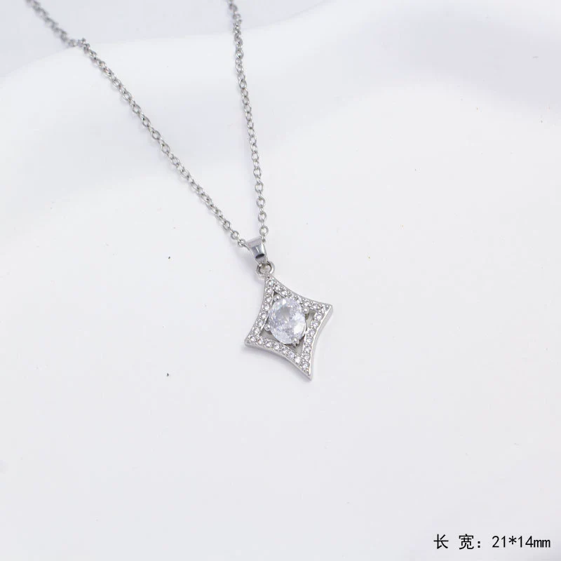 Wholesale Jewelry Light Luxury Geometric Quadrilateral Copper Inlaid Zircon Electroplated Pendant Necklace And Earrings Set For Women - Image 8
