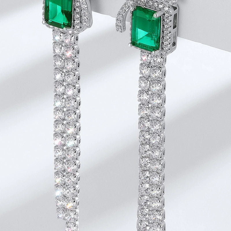 Wholesale Jewelry Light Luxury Geometric S925 Silver Bow Earring With Cultivating Emerald Inlay For Women - Image 3