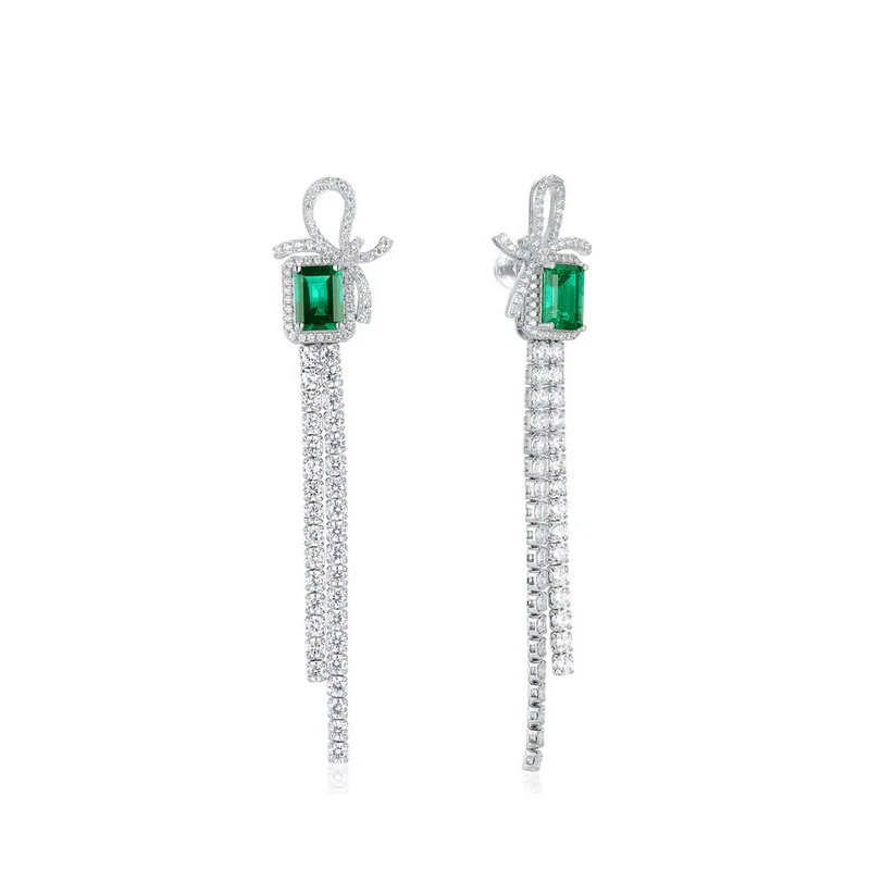 Wholesale Jewelry Light Luxury Geometric S925 Silver Bow Earring With Cultivating Emerald Inlay For Women - Image 4