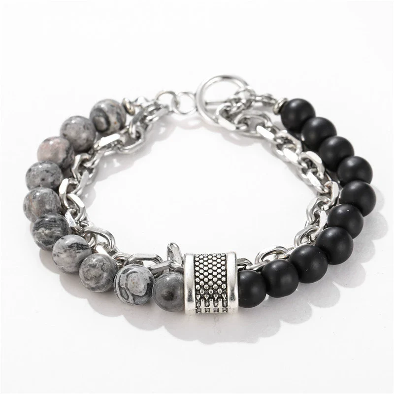 Wholesale Jewelry Men's Punk Style Frosted Stone Geometric Oil Treated Bracelet - Image 2