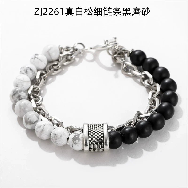 Wholesale Jewelry Men's Punk Style Frosted Stone Geometric Oil Treated Bracelet - Image 8