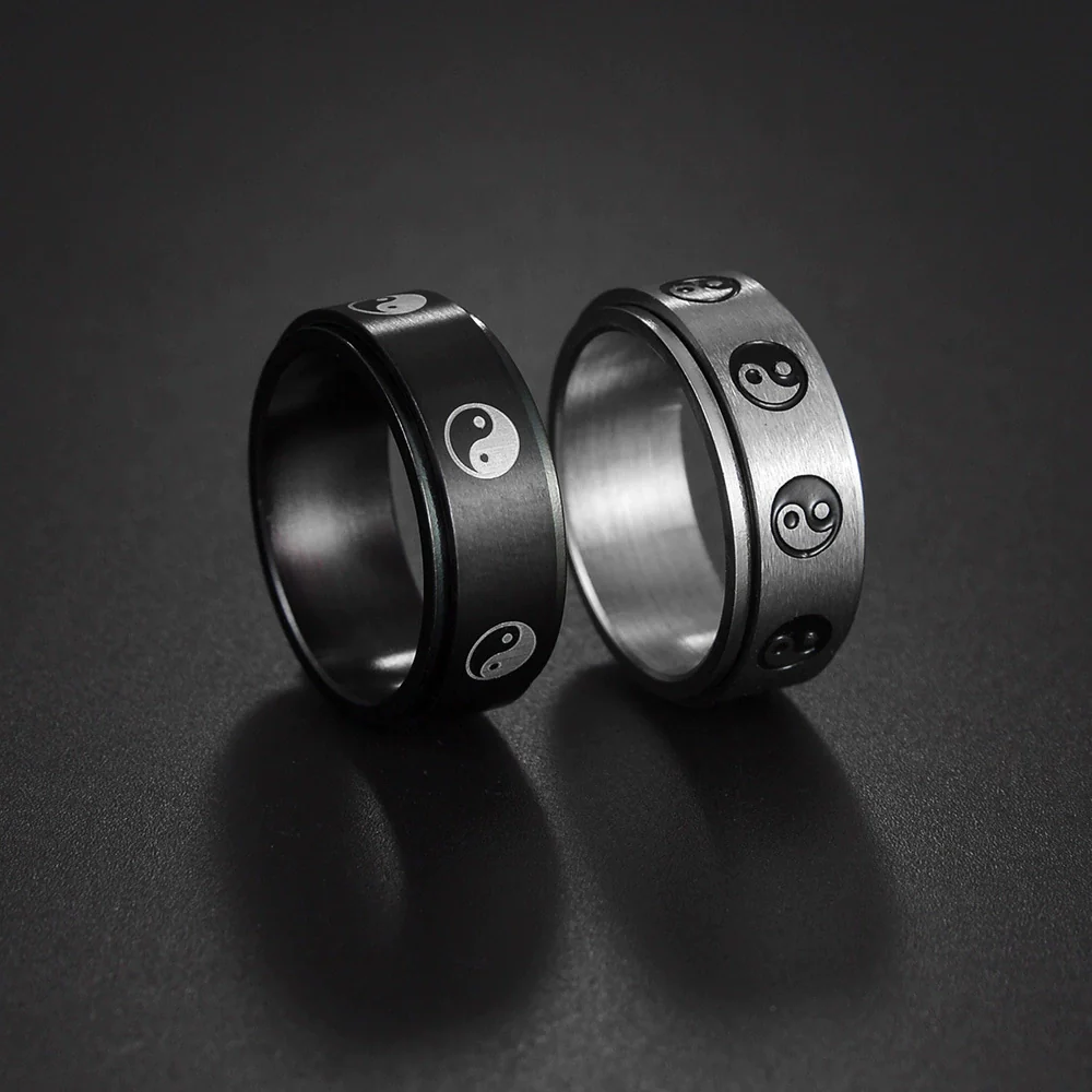 Wholesale Jewelry Men's Stainless Steel Rotating Decompression Ring With Letters Numbers Text Electroplated