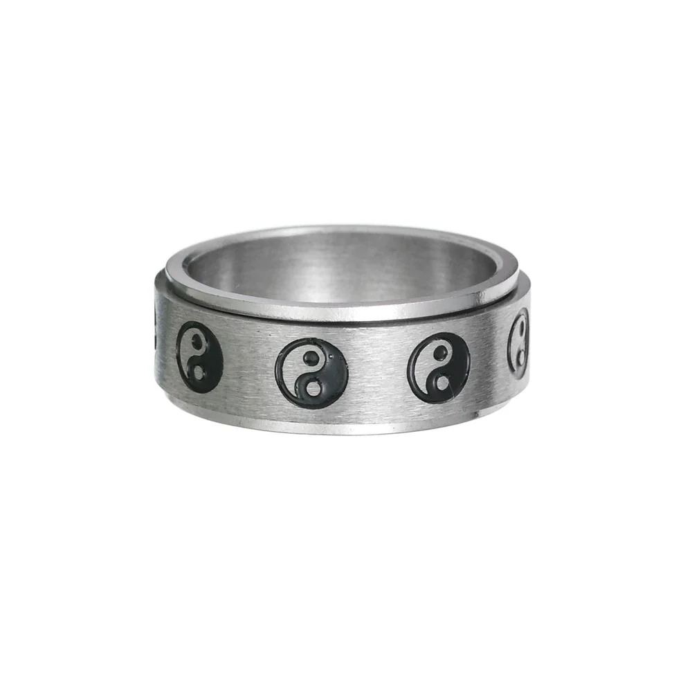 Wholesale Jewelry Men's Stainless Steel Rotating Decompression Ring With Letters Numbers Text Electroplated - Image 6